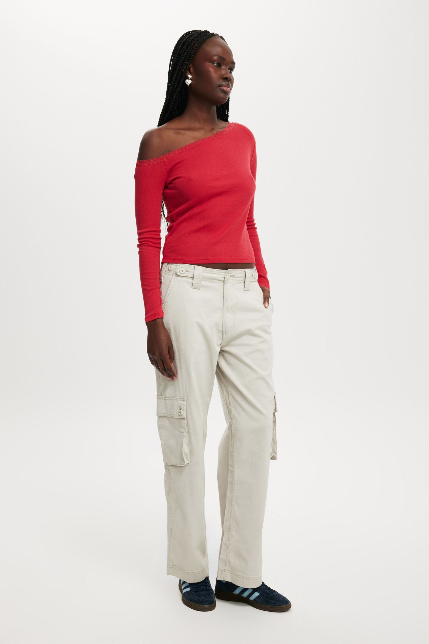 Clare Lace Trim Off The Shoulder Long Sleeve