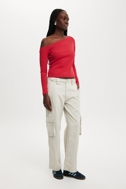 Clare Lace Trim Off The Shoulder Long Sleeve