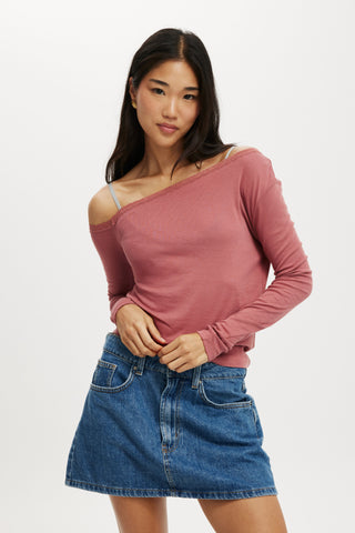 Clare Lace Trim Off The Shoulder Long Sleeve