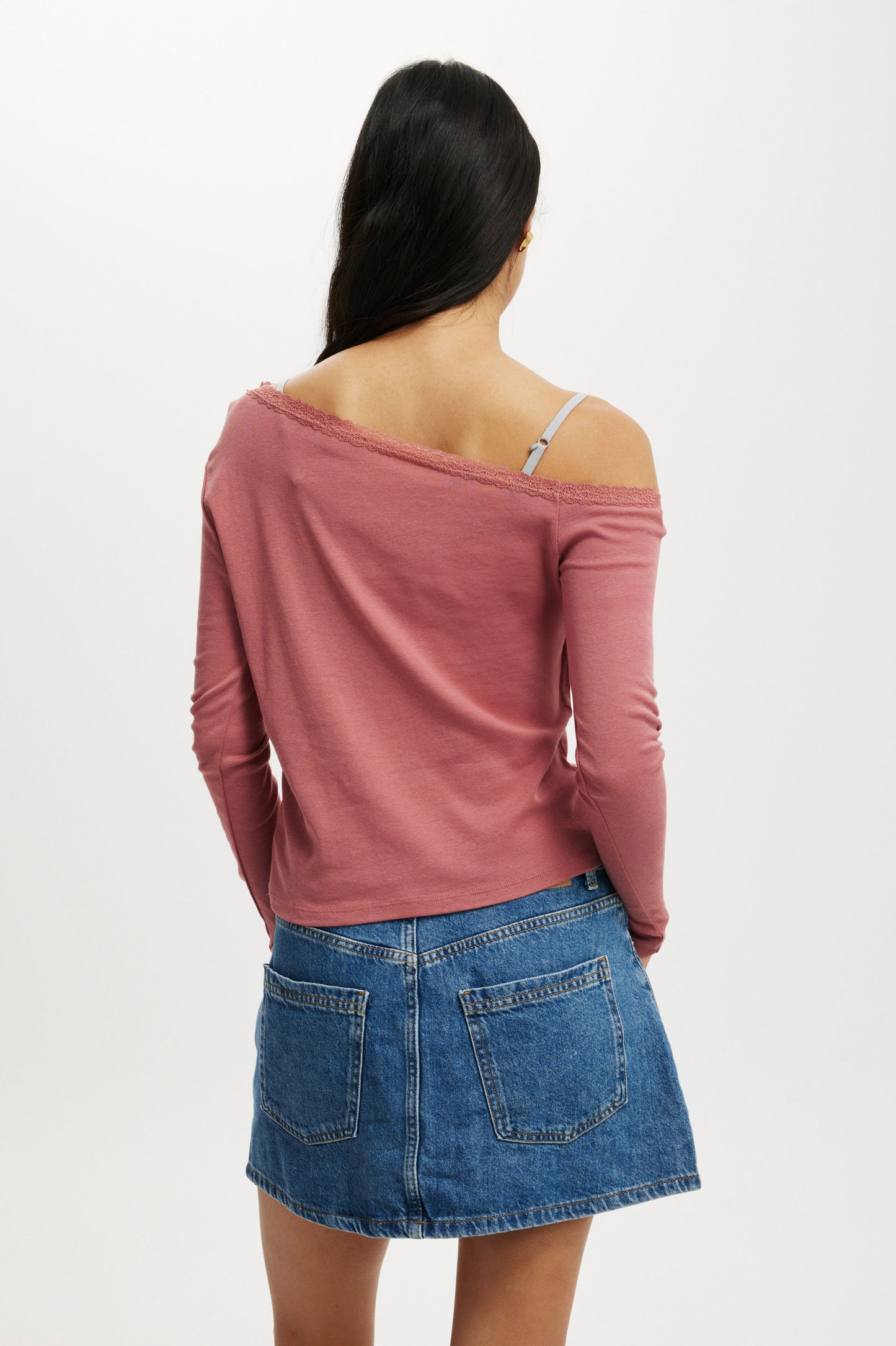 Clare Lace Trim Off The Shoulder Long Sleeve