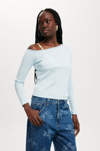 Clare Lace Trim Off The Shoulder Long Sleeve