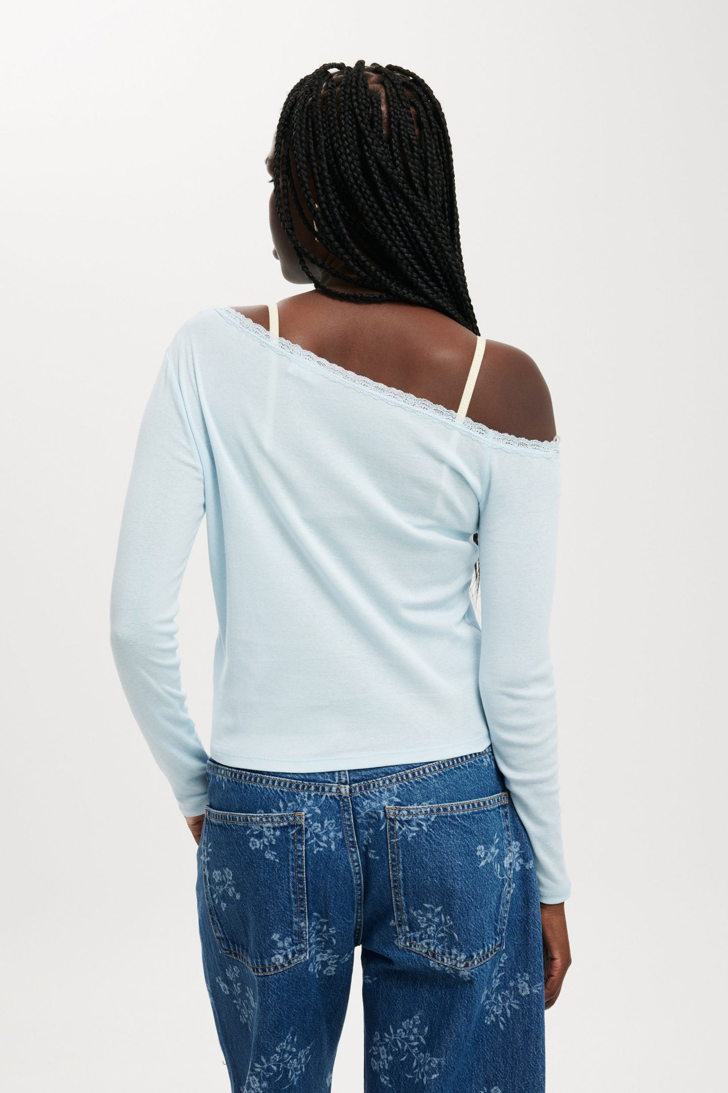 Clare Lace Trim Off The Shoulder Long Sleeve