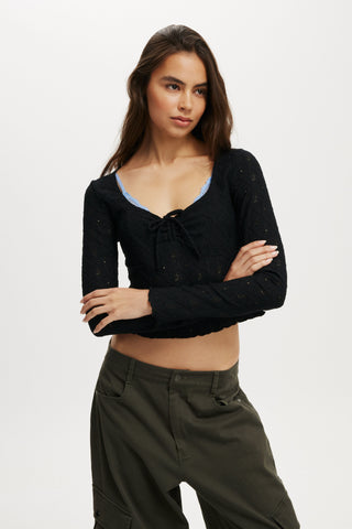 Briony Tie Front Long Sleeve Top