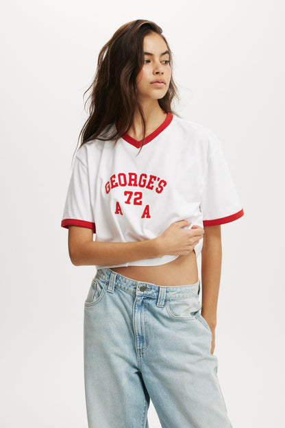 V Neck Boxy Crop Graphic Tee