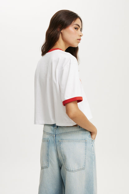 V Neck Boxy Crop Graphic Tee