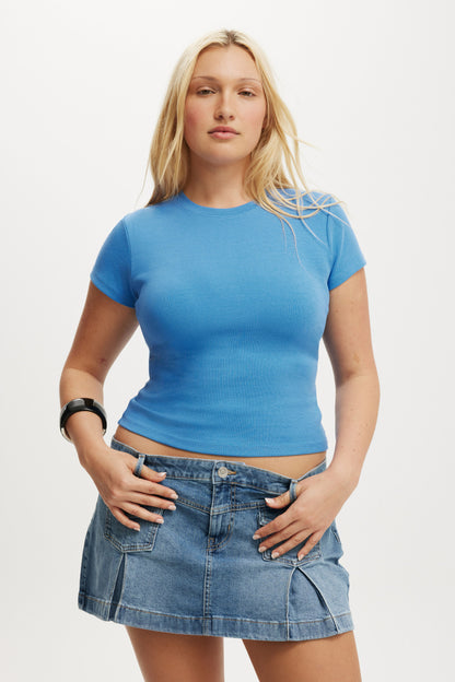 Micro Pleat Denim Skirt