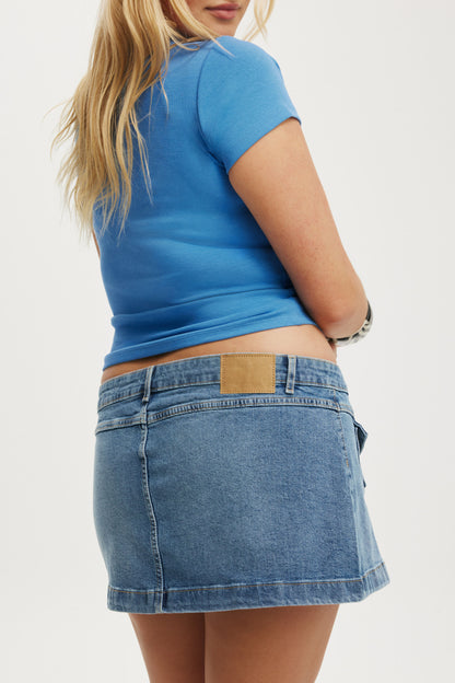 Micro Pleat Denim Skirt