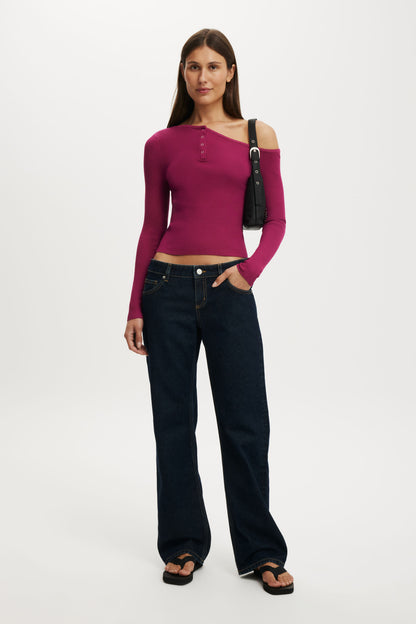 One Shoulder Henley Knit