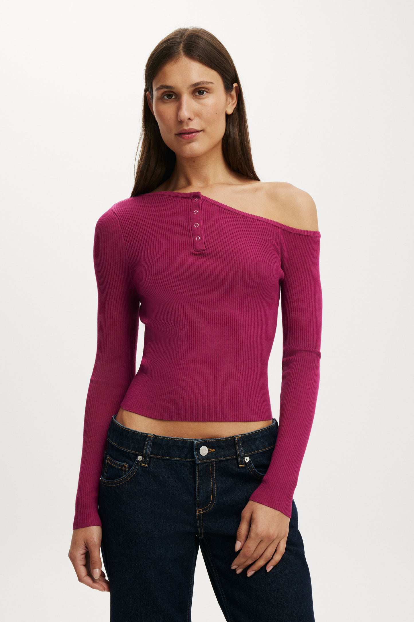 One Shoulder Henley Knit