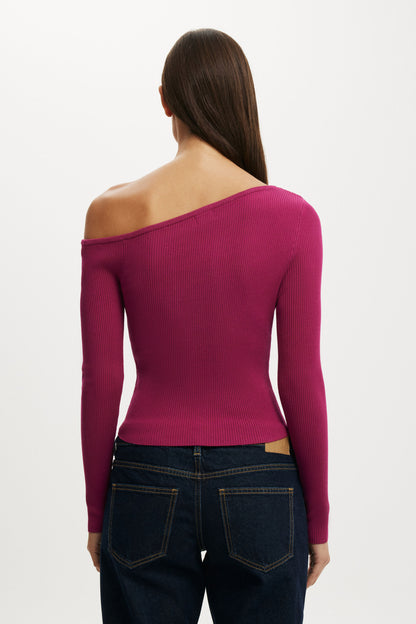 One Shoulder Henley Knit