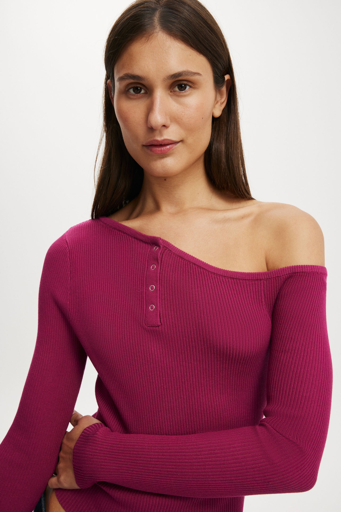 One Shoulder Henley Knit
