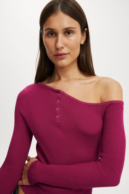 One Shoulder Henley Knit