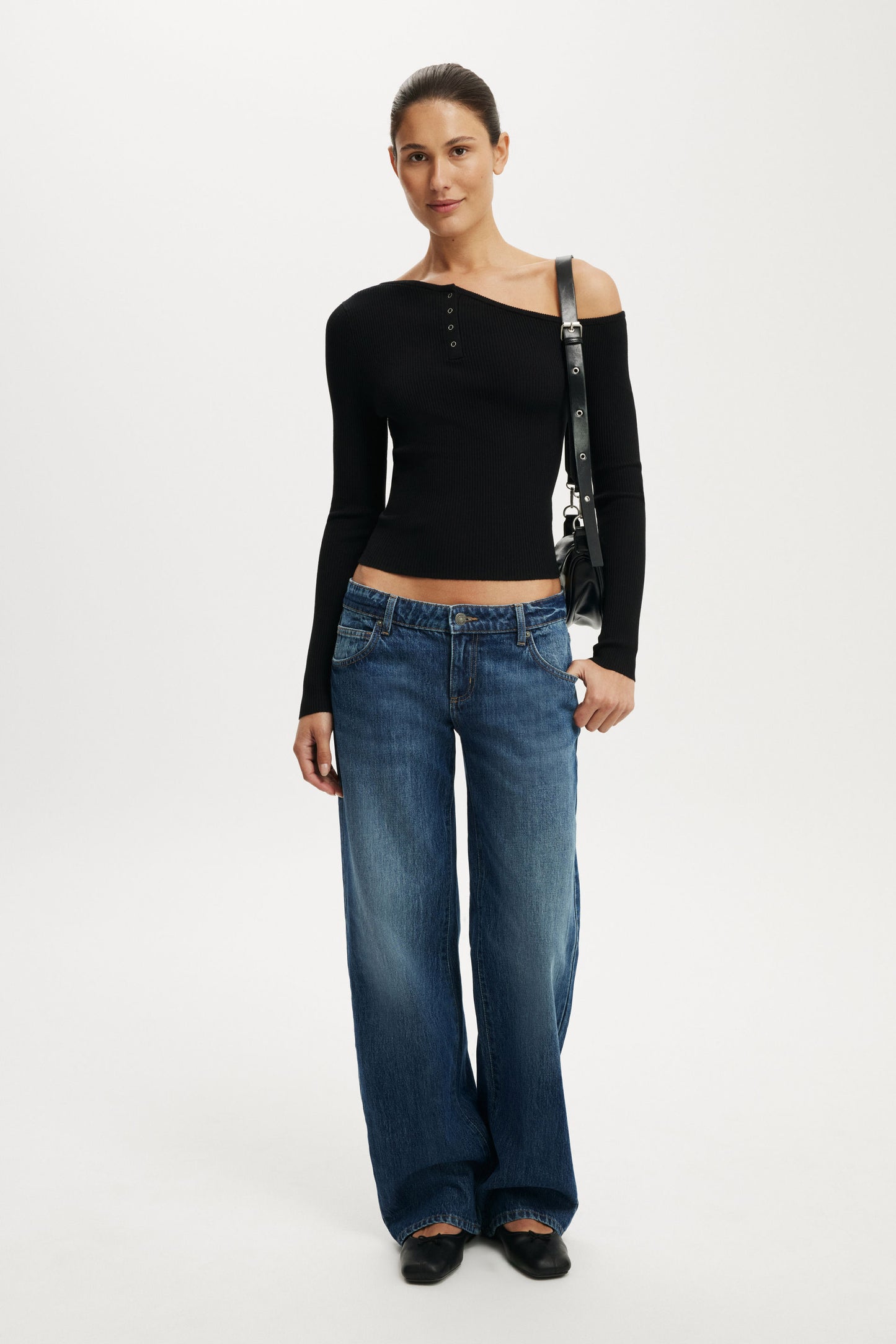 One Shoulder Henley Knit