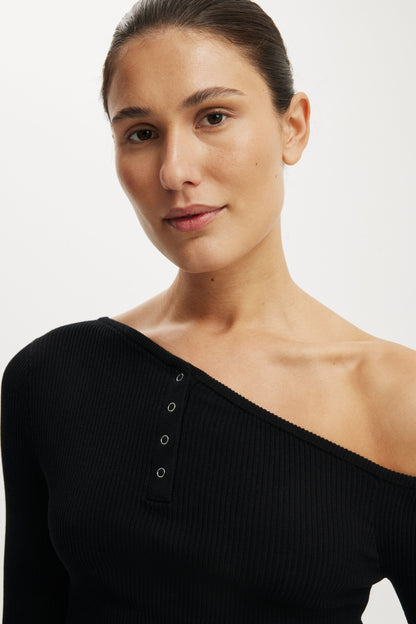 One Shoulder Henley Knit