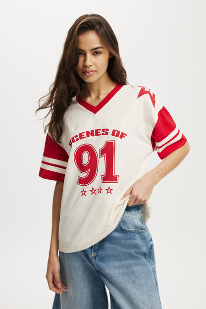 V Neck Retro Graphic Boxy Tee