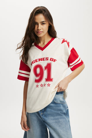 V Neck Retro Graphic Boxy Tee