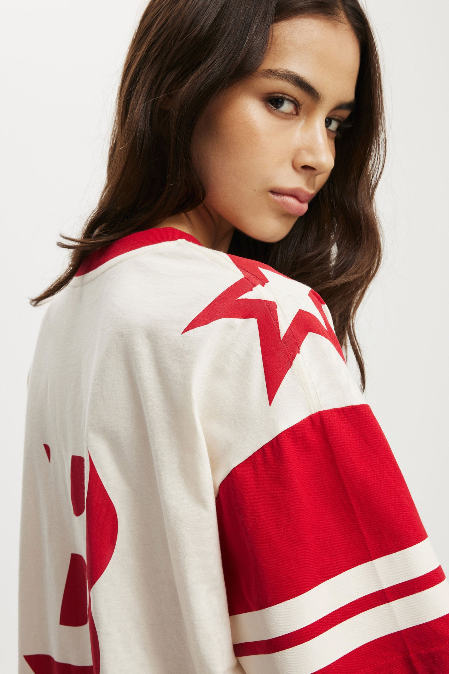 V Neck Retro Graphic Boxy Tee