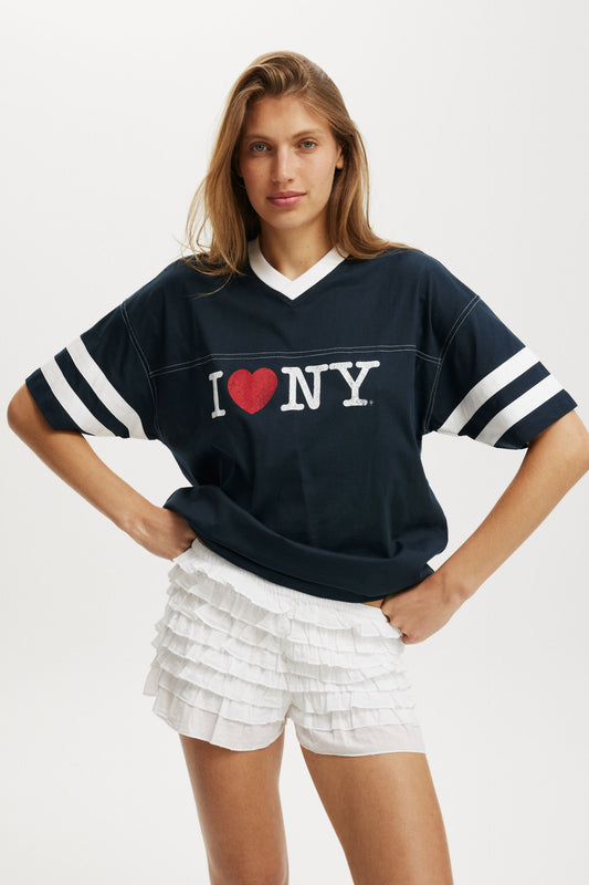 I Love NY V Neck Oversized Graphic Tee