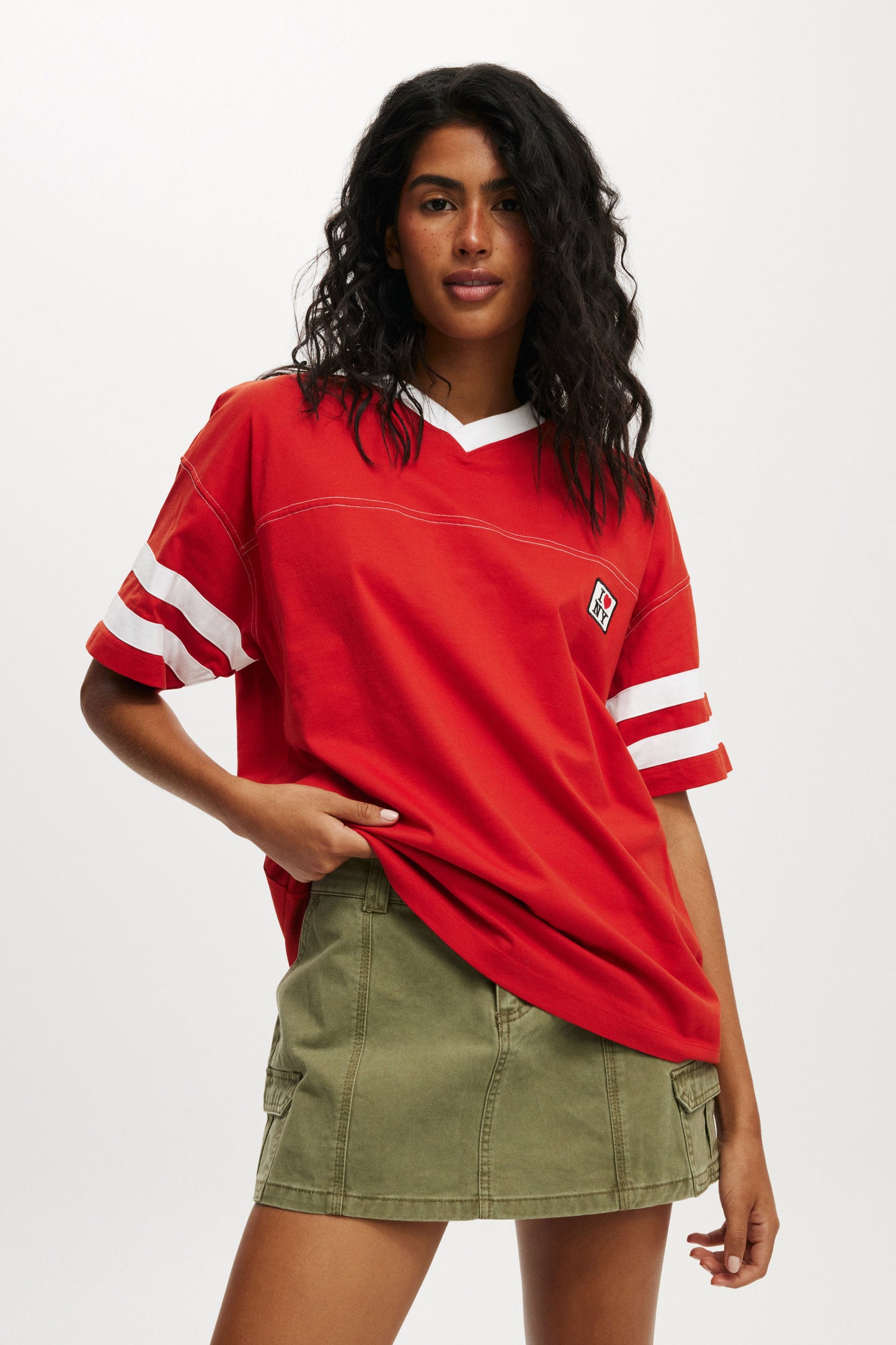 I Love NY V Neck Oversized Graphic Tee