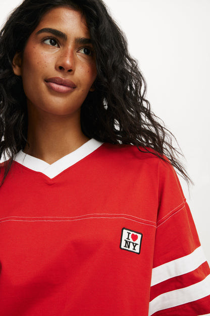 I Love NY V Neck Oversized Graphic Tee