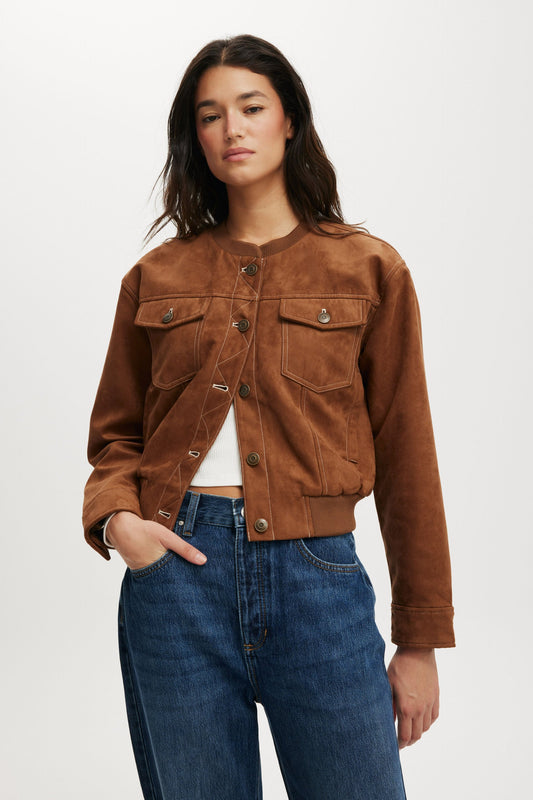 Sophia Faux Suede Utility Bomber