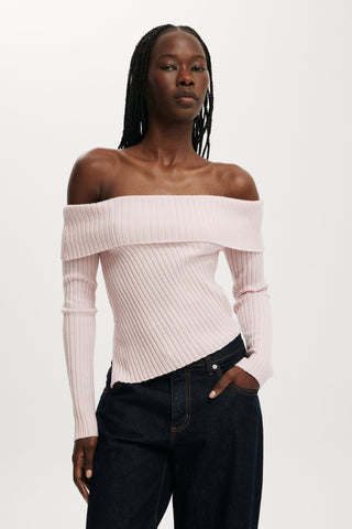 Asym Rib Off Shoulder Knit