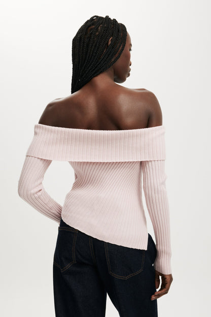 Asym Rib Off Shoulder Knit