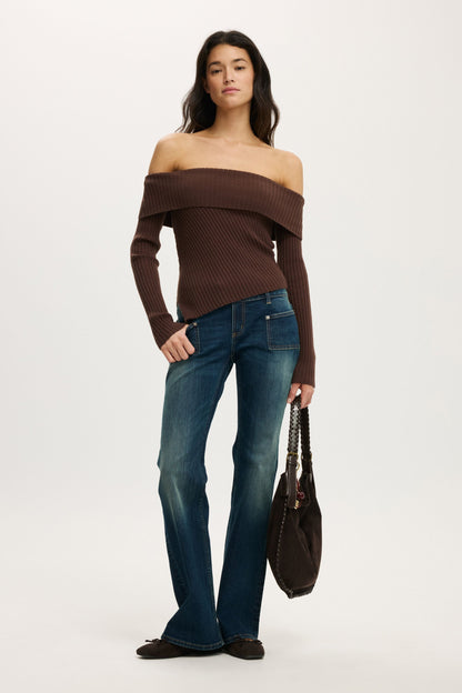 Asym Rib Off Shoulder Knit