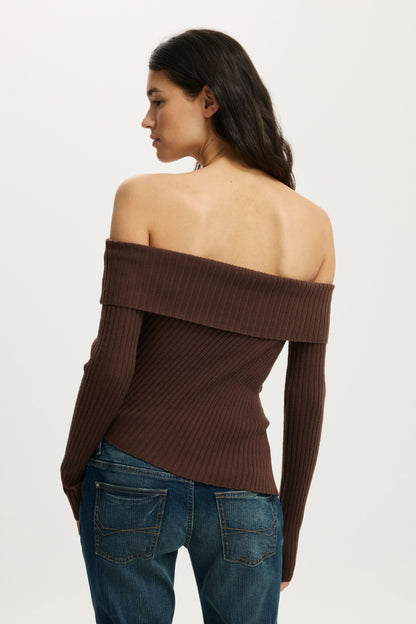 Asym Rib Off Shoulder Knit