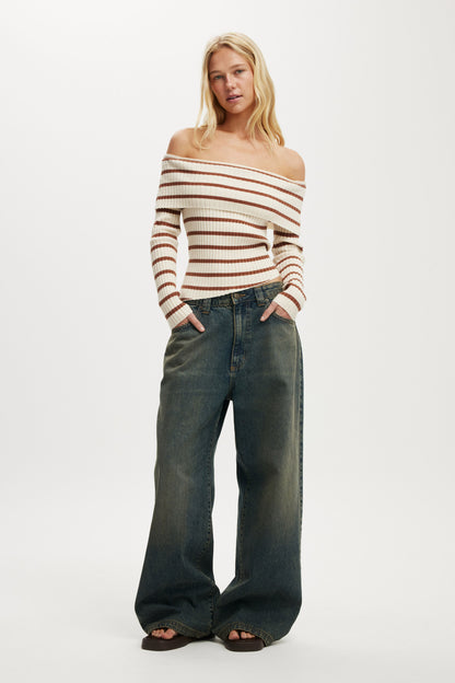 Asym Rib Off Shoulder Knit