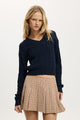 V-Neck Cotton Cropped Cable Pullover