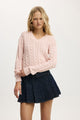 V-Neck Cotton Cropped Cable Pullover