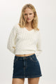 V-Neck Cotton Cropped Cable Pullover