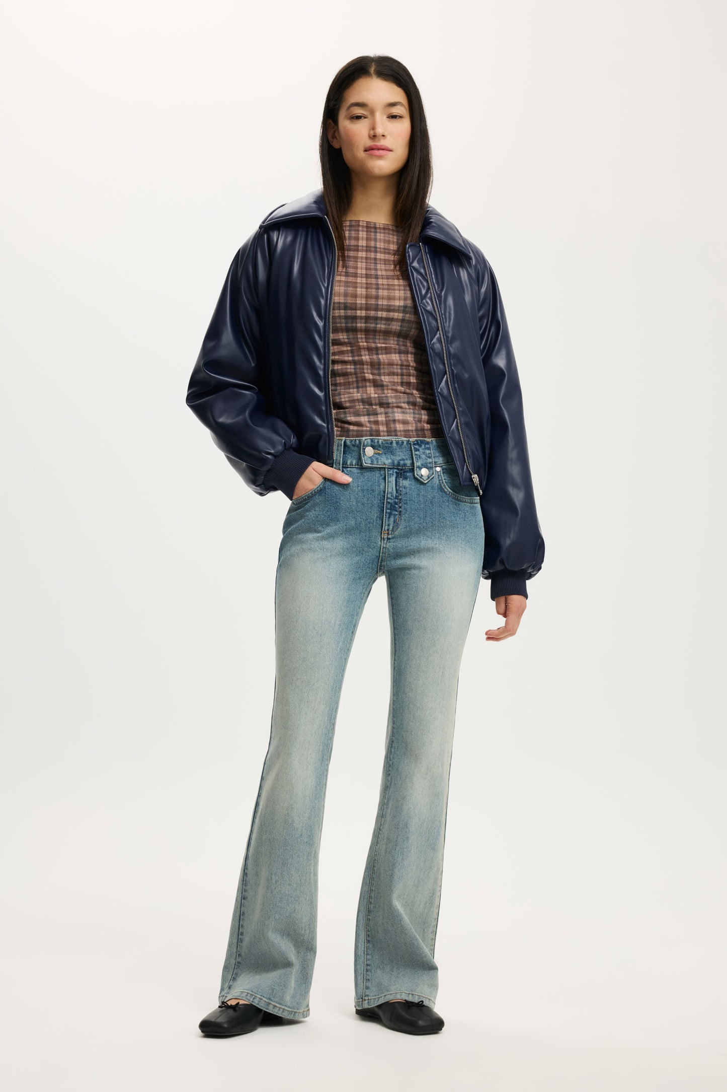 Faux Leather Puff Bomber