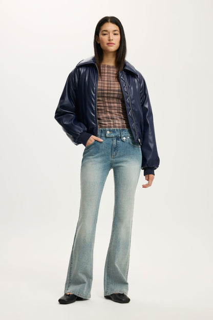 Faux Leather Puff Bomber
