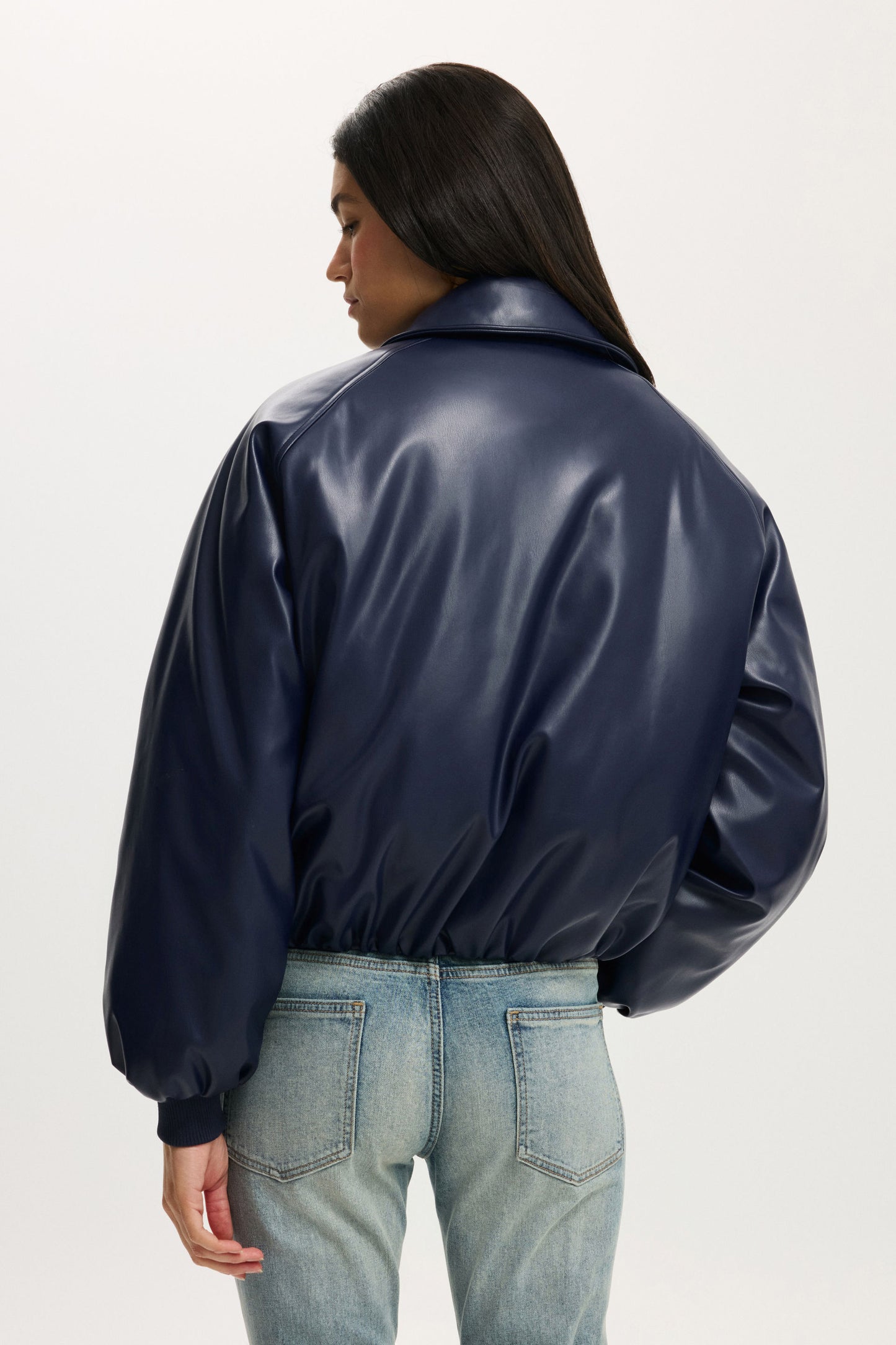 Faux Leather Puff Bomber