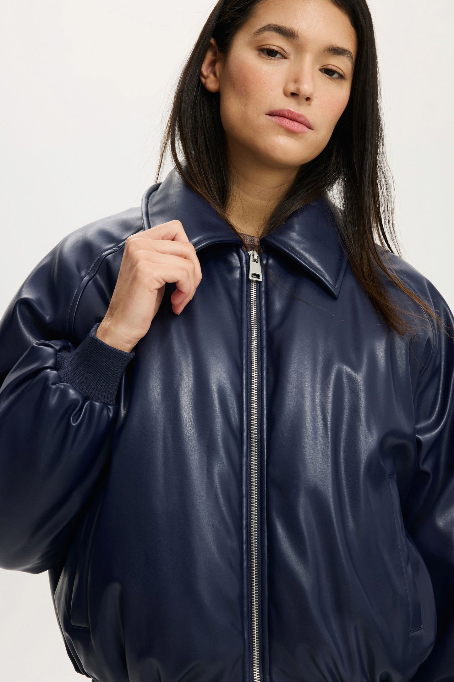 Faux Leather Puff Bomber