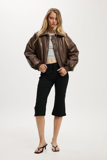 Faux Leather Puff Bomber