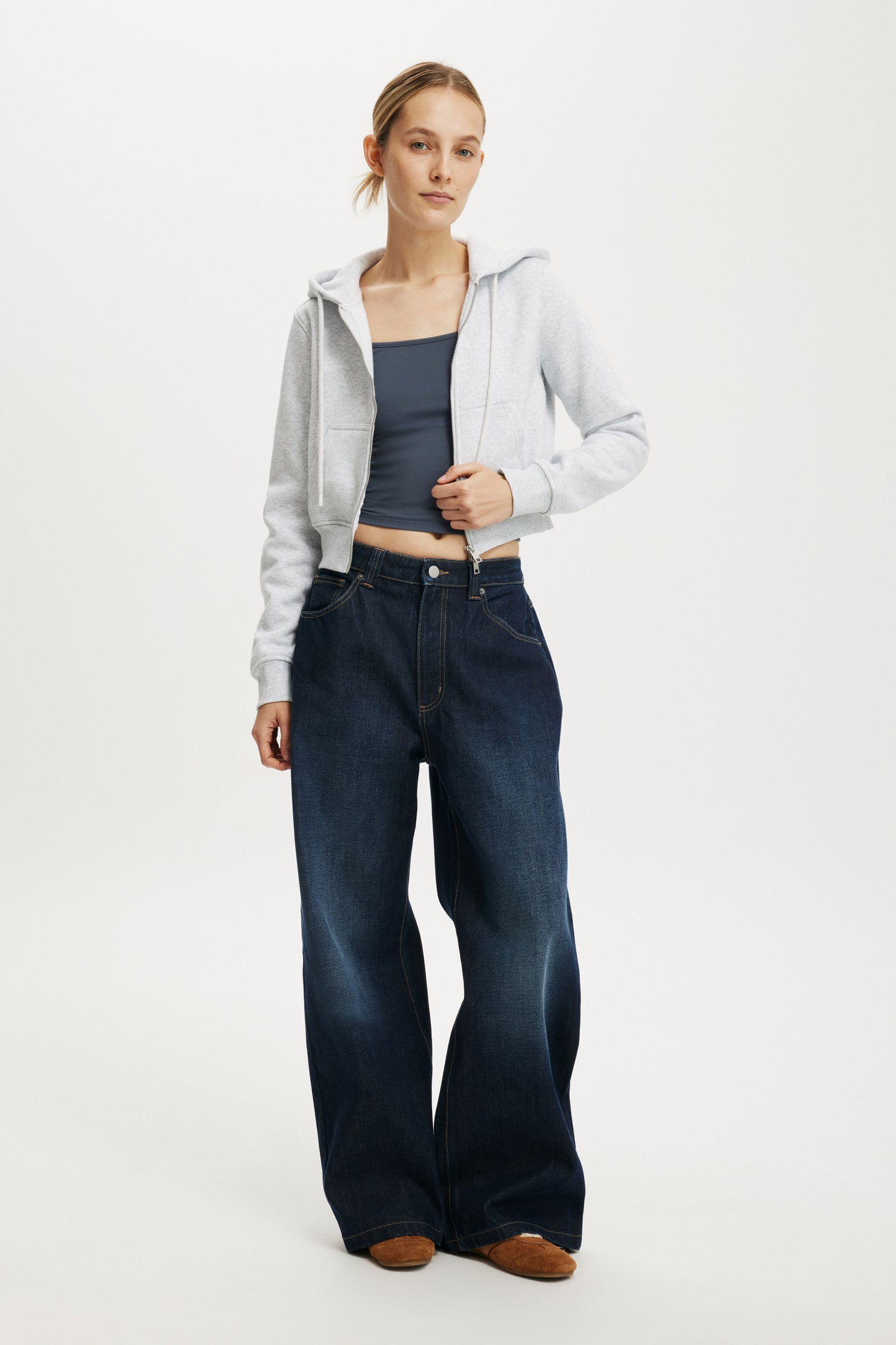 Premium Cropped Zip Through Hoodie