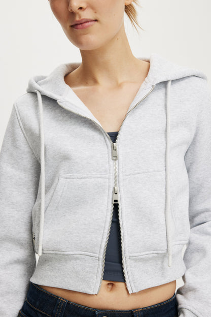 Premium Cropped Zip Through Hoodie