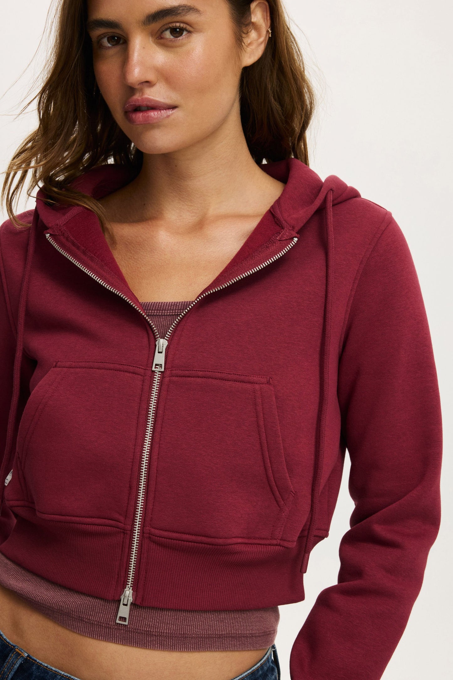 Premium Cropped Zip Through Hoodie