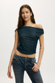 Gathered Mesh Off Shoulder Top