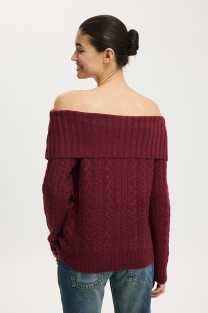 Fluffy Cable Off Shoulder Knit