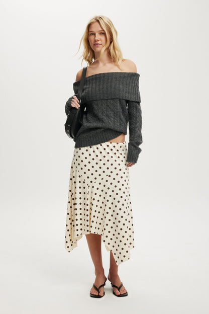 Fluffy Cable Off Shoulder Knit