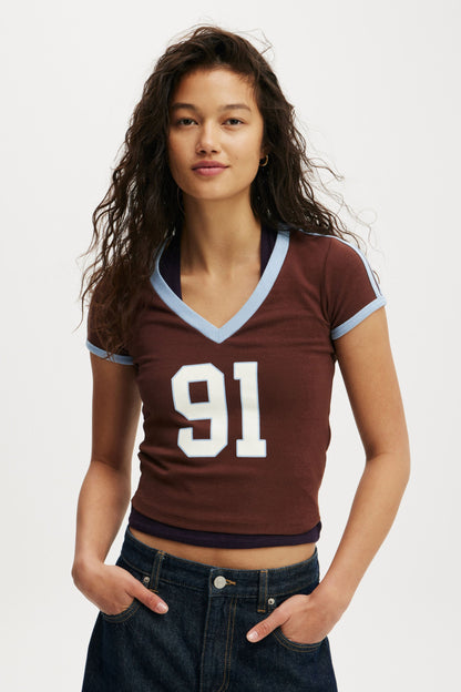V Neck Retro Baby Graphic Tee