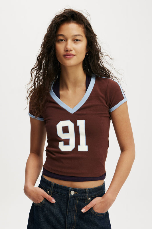 V Neck Retro Baby Graphic Tee