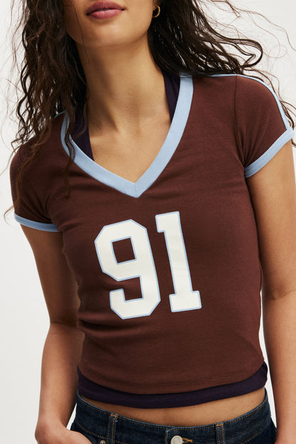 V Neck Retro Baby Graphic Tee