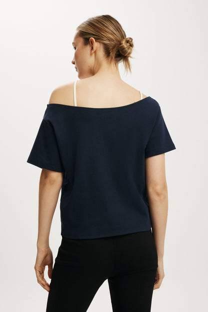 The Sporty Off Shoulder Graphic Tee