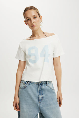 The Sporty Off Shoulder Graphic Tee