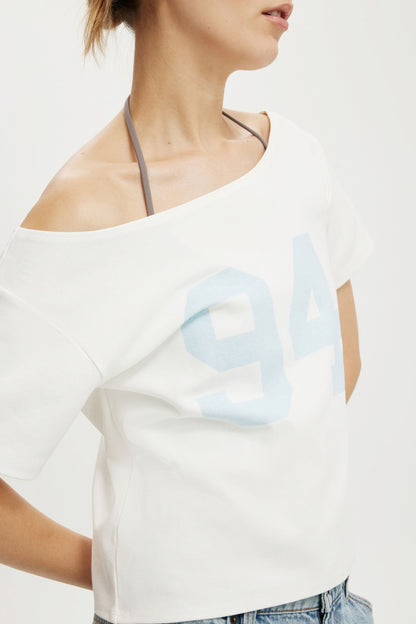 The Sporty Off Shoulder Graphic Tee